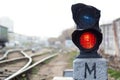 Old semaphore on the railway, at the fork of the Railways. Railway semaphore.Railway transport and signal lights Royalty Free Stock Photo