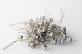 Old semiconductor transistors from Soviet technology on a white background