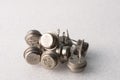 Old semiconductor transistors from Soviet technology on a white background Royalty Free Stock Photo
