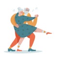 Old senior couple people dancing tango together. Flat Cartoon elder man and woman dancing retro dance. Leisure of
