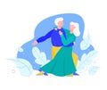 Old senior family couple dancing together cartoon vector illustration isolated.