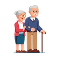 Old senior man and aged woman standing together