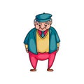 Old senior man with blue jacket and retro cap Royalty Free Stock Photo