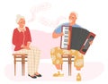 Old senior people singing flat vector illustration