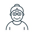 Old Senior Person Line Icon. Happy Elder Lady Linear Pictogram. Old Grandmother Outline Icon. Retirement Concept