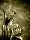 Old set of rough used golf clubs Royalty Free Stock Photo