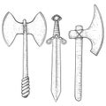 Old set of weapons. Hand drawn sketch Royalty Free Stock Photo