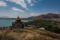 Old Sevanavank monastery top view with Sevan lake in sunny day, Armenia Royalty Free Stock Photo
