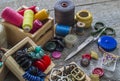 Old sewing accessories and tools Royalty Free Stock Photo