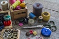 Old sewing accessories and tools Royalty Free Stock Photo