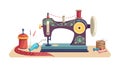 Old Sewing Machine with Threads and Scissors, vector design Generative AI Royalty Free Stock Photo