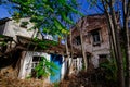 Old shabby abandoned houses in the slum district Royalty Free Stock Photo