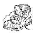 Old shabby boot engraving style vector Royalty Free Stock Photo