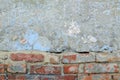 Old shabby painted concrete wall and old brick wall. copy space