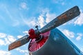 old aircraft engine propeller against the blue sky and clouds Royalty Free Stock Photo