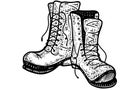 Old shabby ragged torn boots sketch engraving vector.