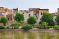 Old shabby residential buildings near the famous Jnan Sbil Gardens in Fez. Morocco