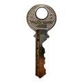 old shabby silver door lock key on a white isolated background Royalty Free Stock Photo