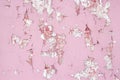 Old shabby wall texture with cracked peeling pink paint Royalty Free Stock Photo