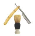 Old shaving brush and straight razor