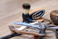 Shaving equipment with vintage barber straight razor