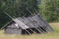 An old shed at the apiary farm in the Carpathians