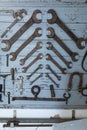 Old shed containing rusty mechanical tools Royalty Free Stock Photo