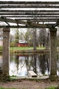 Old shed near the lake a cloudy autumn day Royalty Free Stock Photo