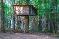 An old shed on one pole for storing fur in the forest