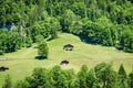 Old sheds huts on a green mountainsides