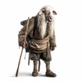 Old Sheep Walking On Two Feet With Hobo Stick And Backpack Royalty Free Stock Photo