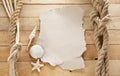 Old sheet of paper. Wooden background. Royalty Free Stock Photo