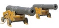 Old ship cannons on white background Royalty Free Stock Photo