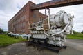 Old ship diesel engine. Territory of the Army Research Center. Royalty Free Stock Photo