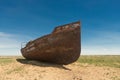 An old ship on land. at the bottom of the dried Aral sea