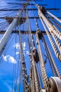 Old ship mast and sail ropes closeup Royalty Free Stock Photo