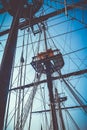 Old ship mast and sail ropes detail Royalty Free Stock Photo
