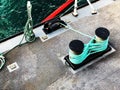 Green boater`s rope on dock Royalty Free Stock Photo