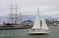 Old ship and San Francisco skyline, California Royalty Free Stock Photo