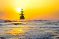 Old ship silhouette in sunset scenery Royalty Free Stock Photo