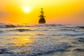 Old ship silhouette in sunset scenery Royalty Free Stock Photo