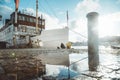 Old ship in Stockholm harbor at sunset, Sweden, Scandinavia Royalty Free Stock Photo