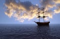Old ship at sunset Royalty Free Stock Photo
