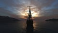 old ship sunset at sea 3d rendering Royalty Free Stock Photo