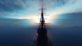 Old ship sunset at sea 3d rendering Royalty Free Stock Photo