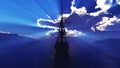Old ship sunset at sea 3d rendering Royalty Free Stock Photo