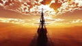 old ship sunset at sea 3d rendering Royalty Free Stock Photo