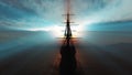 old ship sunset at sea 3d rendering Royalty Free Stock Photo