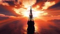 old ship sunset at sea 3d rendering Royalty Free Stock Photo