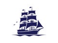 Old Ship Vector illustration. Pirates. Sailing vessel. Historical vessel. Antique ship. Sea-faring. Seaborne transportation.